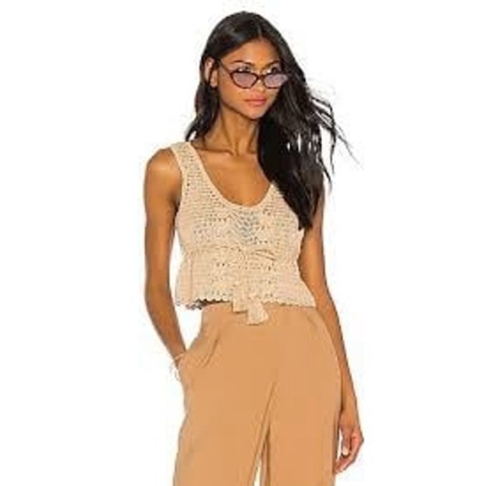 LPA Crochet Drawstring Crop Top beige color sz small